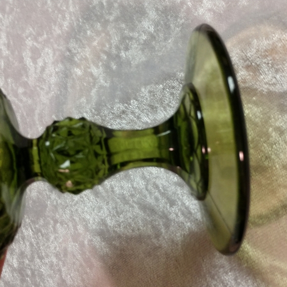 Vintage Glass Diamond Point Green Water Goblet, Mid Century Glass - Picture 5 of 9